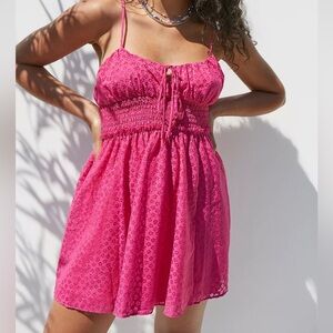 Urban Outfitters Hot Pink Eyelet Mini Dress